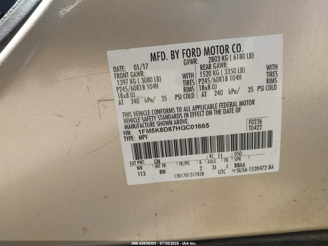 1FM5K8D87HGC01665 Ford 3.5l ti-vct