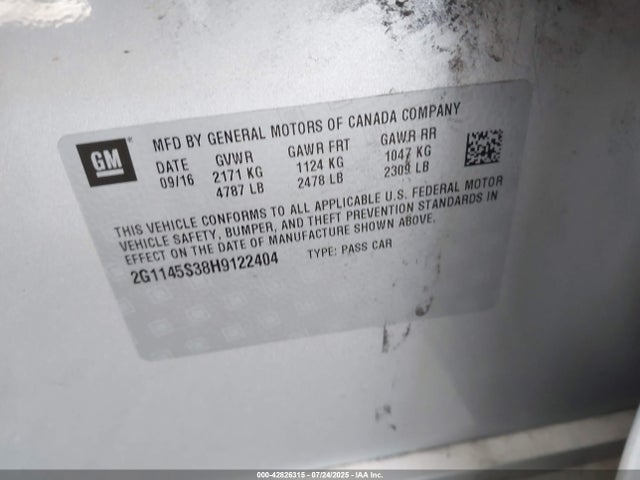 2G1145S38H9122404 Chevrolet lfx - sidi: spark ignited direct injection, vvt, e85 max, alum