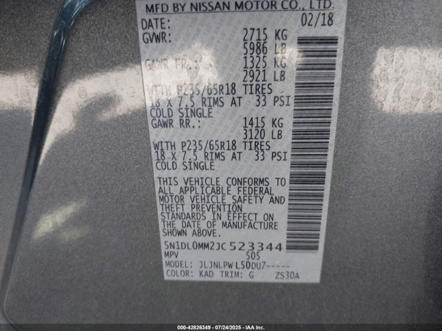 Infiniti 2018 2018 5N1DL0MM2JC523344 Image 9