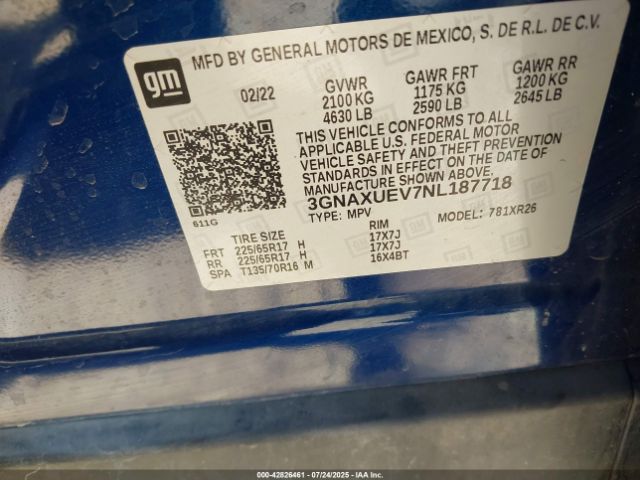 2022 CHEVROLET EQUINOX 3GNAXUEV7NL187718 Photo 8