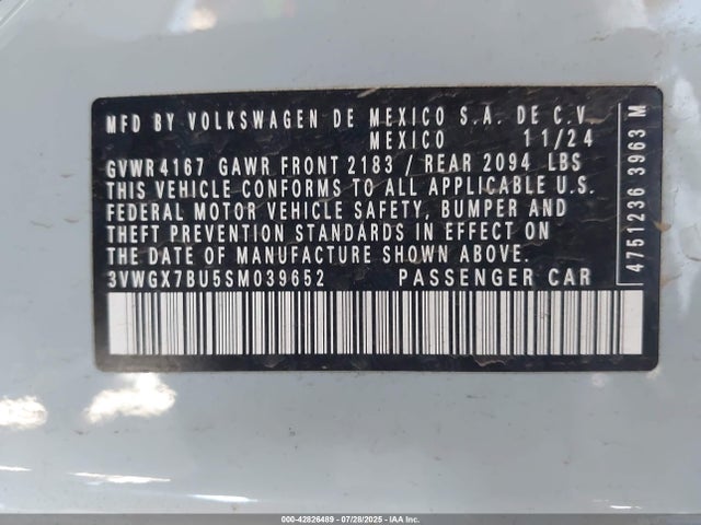 3VWGX7BU5SM039652 Volkswagen tsi
