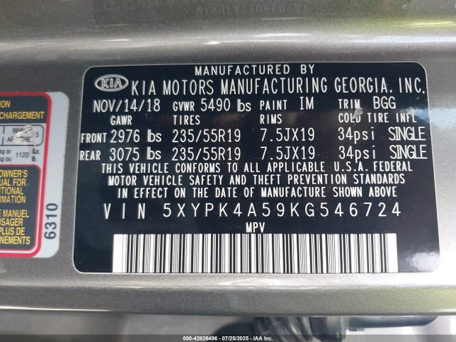 KIA gdi lambda-ii 2019 5XYPK4A59KG546724 Image 9