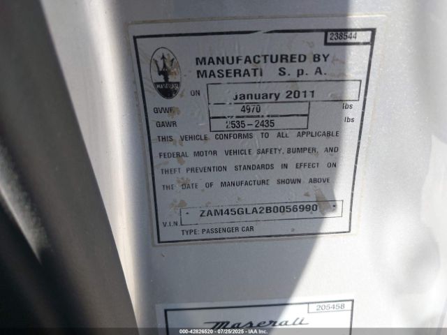 2011 MASERATI GRANTURISMO ZAM45GLA2B0056990 Photo 8