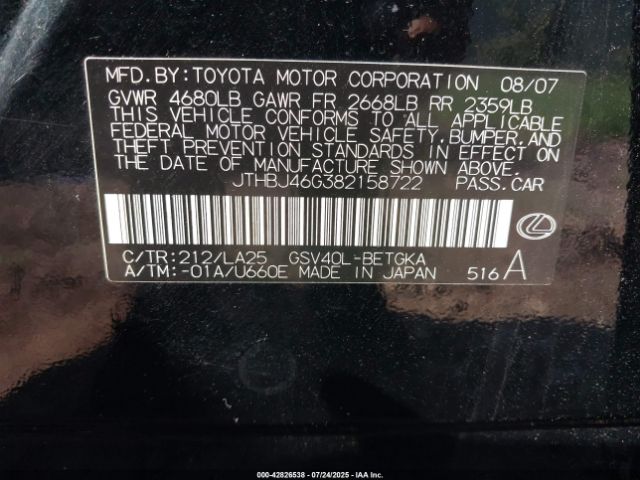 2008 LEXUS ES 350 JTHBJ46G382158722 Photo 8