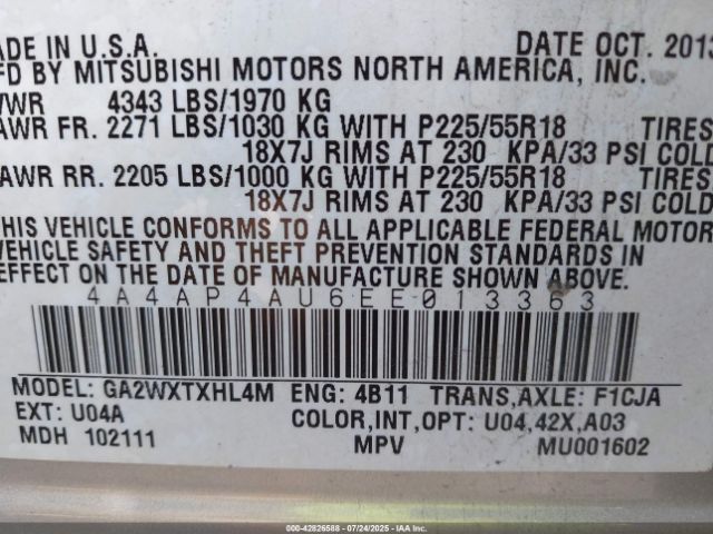 2014 MITSUBISHI OUTLANDER SPORT 4A4AP4AU6EE013363 Photo 8