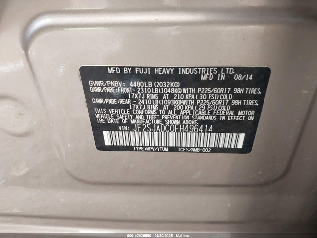 Subaru 2.5na u5 2015 JF2SJADC0FH496414 Image 9