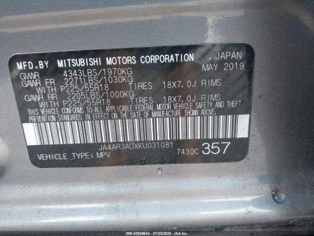2019 MITSUBISHI OUTLANDER SPORT JA4AR3AUXKU031081 Photo 8