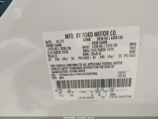 1FM5K8HT6HGC05799 Ford 3.5l gtdi