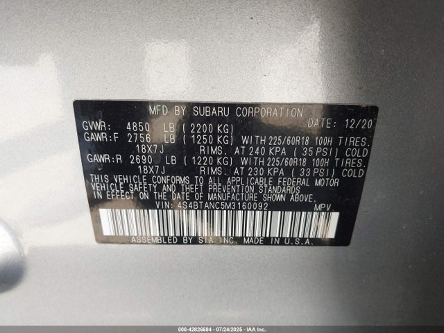 4S4BTANC5M3160092 Subaru Outback