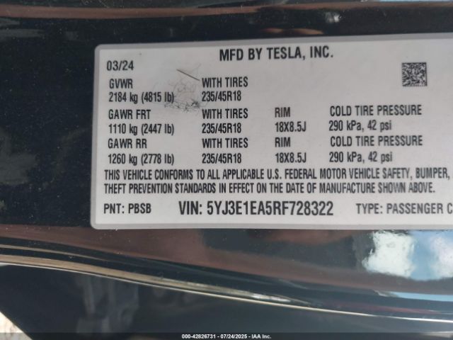 2024 TESLA MODEL 3 5YJ3E1EA5RF728322 Photo 8