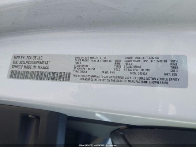 2021 RAM PROMASTER 2500 3C6LRVDG5ME543131 Photo 8