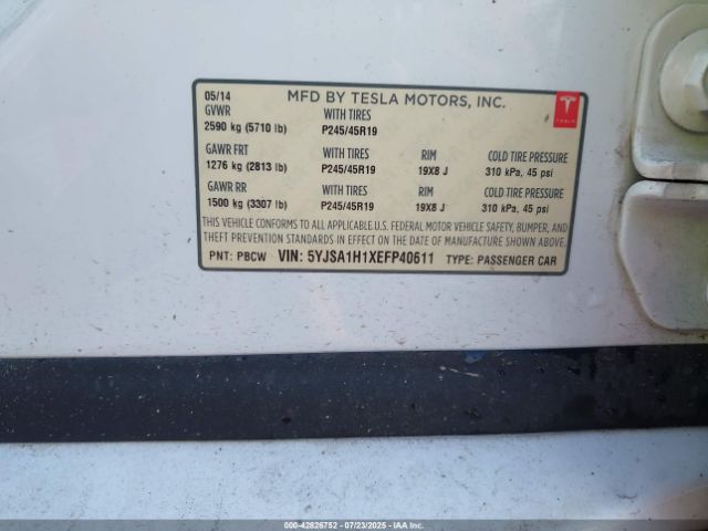 2014 TESLA MODEL S 5YJSA1H1XEFP40611 Photo 8