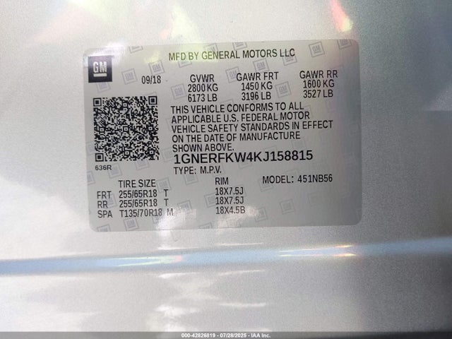 1GNERFKW4KJ158815 Chevrolet lfy - spark ignited direct injection, atss, gen 1