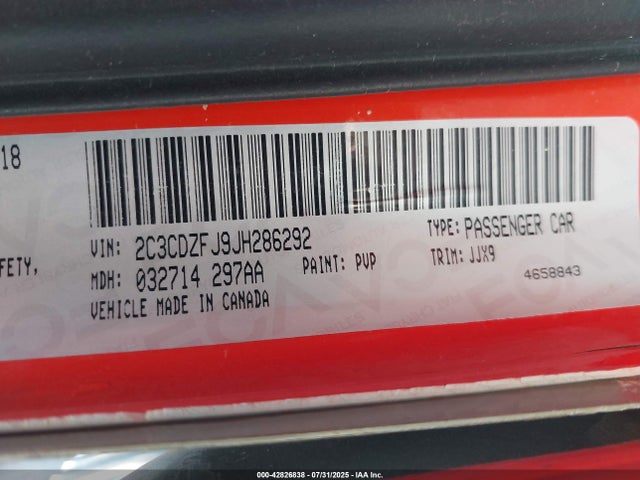 2C3CDZFJ9JH286292 Dodge 2018