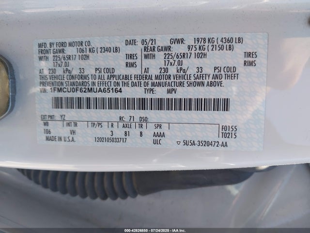 1FMCU0F62MUA65164 Ford dragon di tc