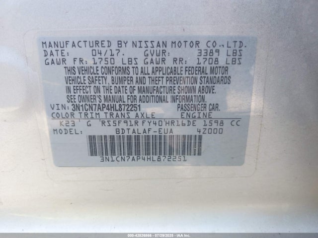 3N1CN7AP4HL872251 Nissan 2017