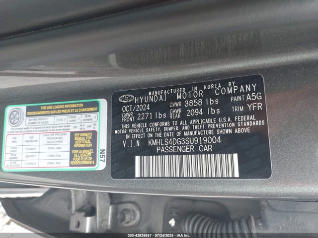 Aukcja sprzedaży 2025 Hyundai Elantra Sel Convenience, vin: KMHLS4DG3SU919004, numer aukcji: 42826867