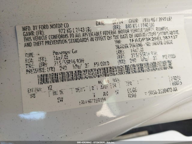 1FADP3K29EL383137 Ford 2014