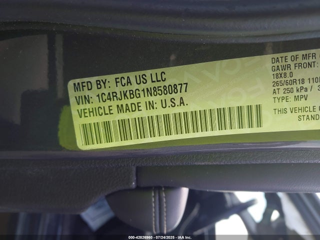 1C4RJKBG1N8580877 Jeep GRAND CHEROKEE L