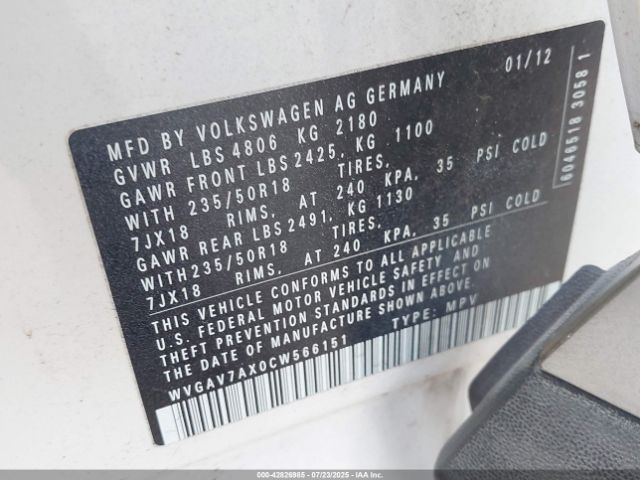 2012 VOLKSWAGEN TIGUAN WVGAV7AX0CW566151 Photo 8