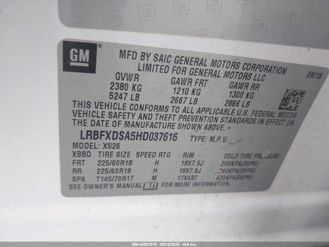 Buick lcv -sidi: spark ignited direct injection, vvt: variable valve timing, e85 max, e0-e100, alum, dcvcp 2017 LRBFXDSA5HD037616 Image 9