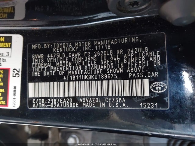 4T1B11HK9KU189675 Toyota a25a-fks