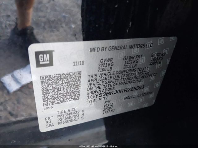 2019 CADILLAC ESCALADE 1GYS3BKJ0KR225593 Photo 8