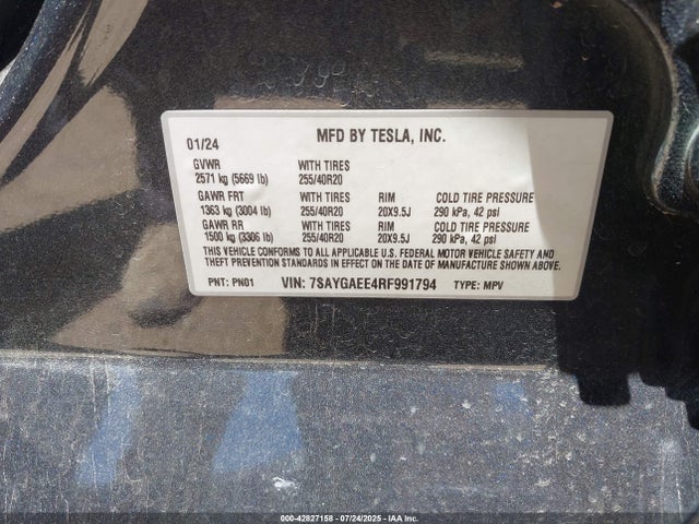 2024 TESLA MODEL Y 7SAYGAEE4RF991794 Photo 8