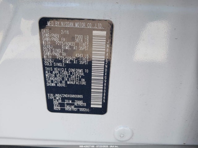 JN8AZ2NDXG9800865 Infiniti 2016