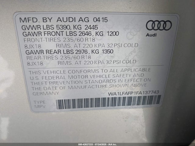 WA1LFAFP1FA137743 Audi 2.0t