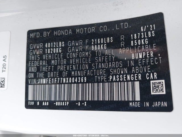 Honda l15by 2022 JHMFE1F77NX004369 Image 9