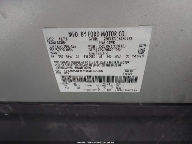 1FM5K8F87HGB80085 Ford 3.5l ti-vct