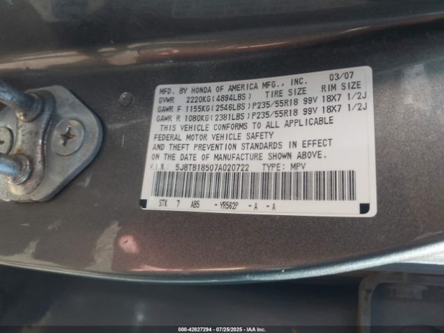 2007 ACURA RDX 5J8TB18507A020722 Photo 8