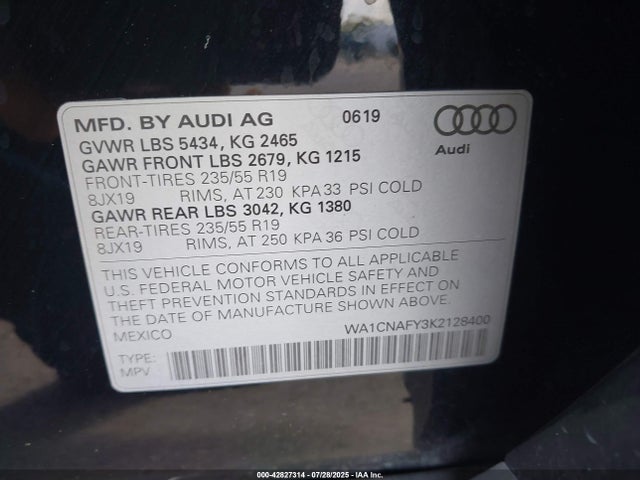 2019 AUDI Q5 WA1CNAFY3K2128400 Photo 8