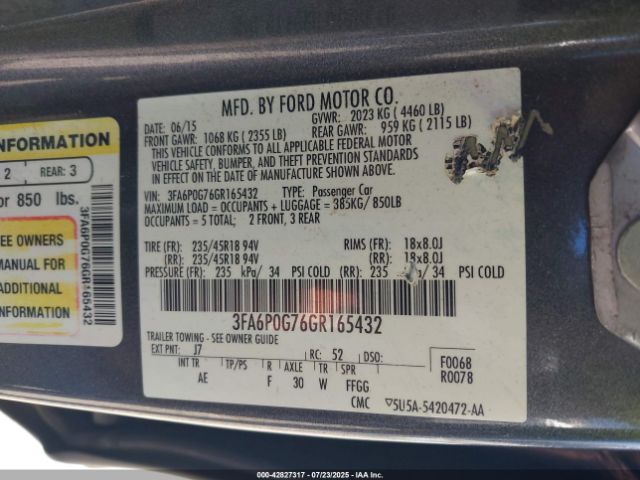 2016 FORD FUSION 3FA6P0G76GR165432 Photo 8