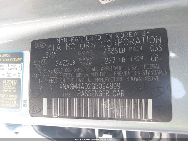 KNAGM4AD2G5094999 KIA mpi theta ii