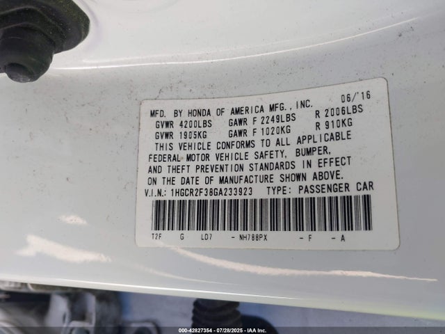 1HGCR2F38GA233923 Honda k24w1