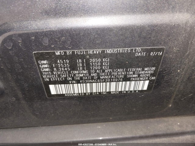 Subaru 2.5l u5 2015 4S3BNAC65F3010076 Image 9