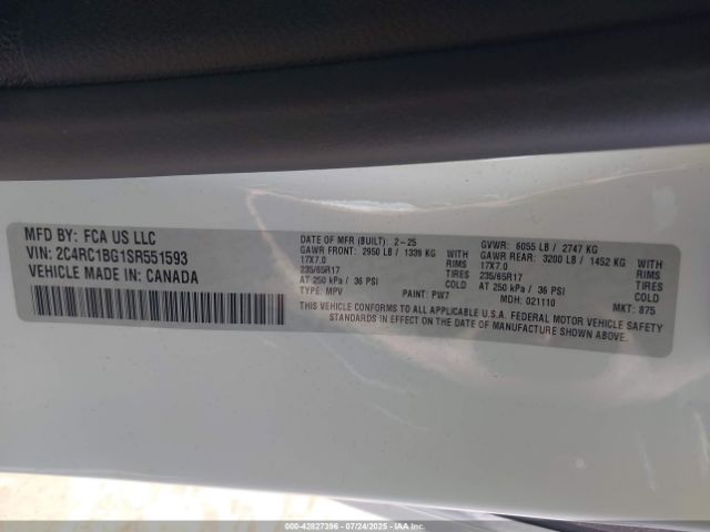2025 CHRYSLER PACIFICA 2C4RC1BG1SR551593 Photo 8
