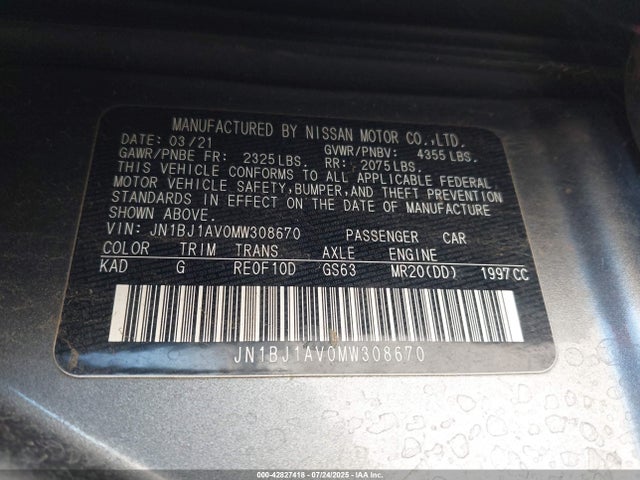 Nissan 2021 2021 JN1BJ1AV0MW308670 Image 9