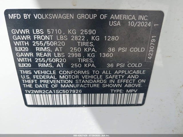 1V2WR2CA1SC507926 Volkswagen 2.0 tsi