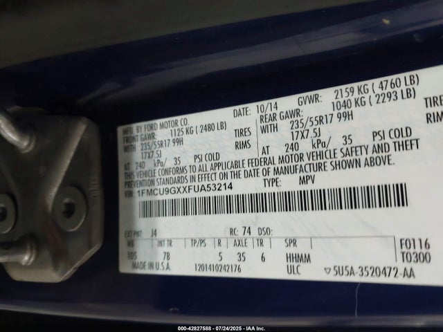 1FMCU9GXXFUA53214 Ford 2015
