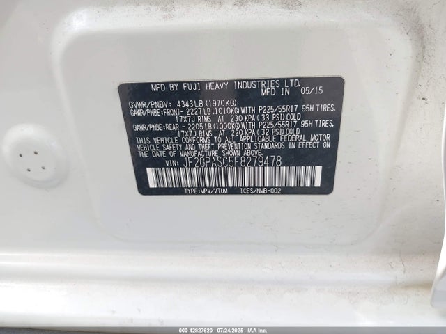 JF2GPASC5F8279478 Subaru 2.0l naturally aapirated