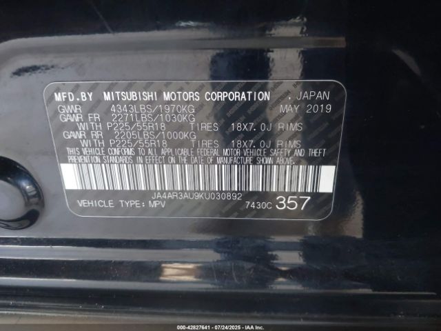 2019 MITSUBISHI OUTLANDER SPORT JA4AR3AU9KU030892 Photo 8