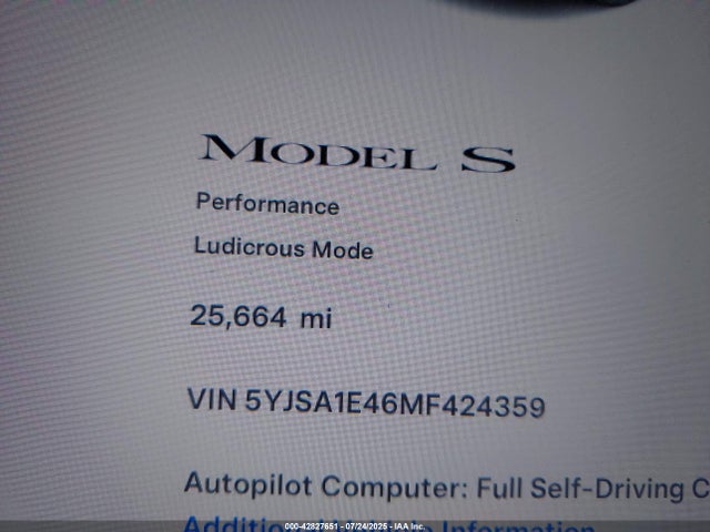 Tesla MODEL S 2021 5YJSA1E46MF424359 Image 16