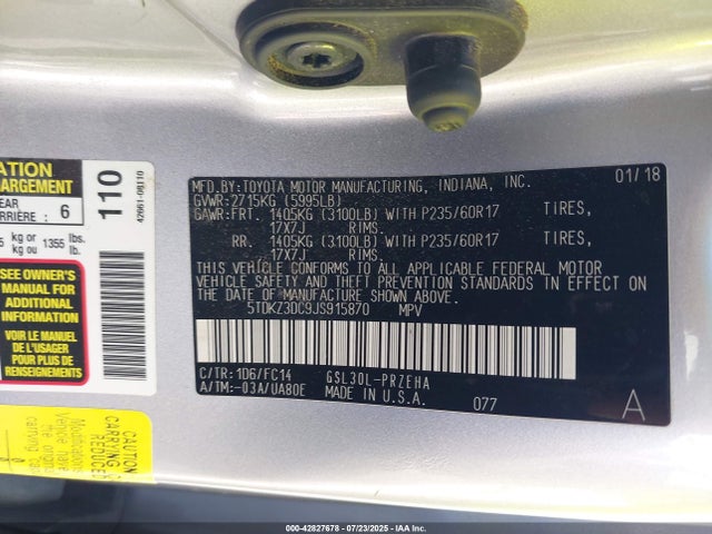 Toyota 2gr-fks 2018 5TDKZ3DC9JS915870 Image 9