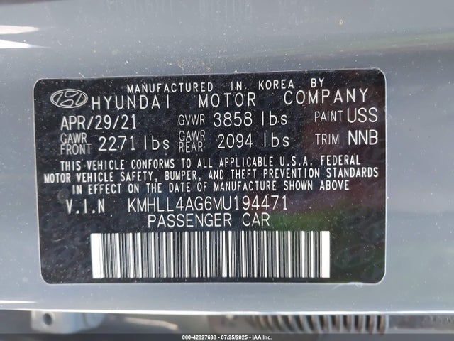 KMHLL4AG6MU194471 Hyundai mpi nu pe