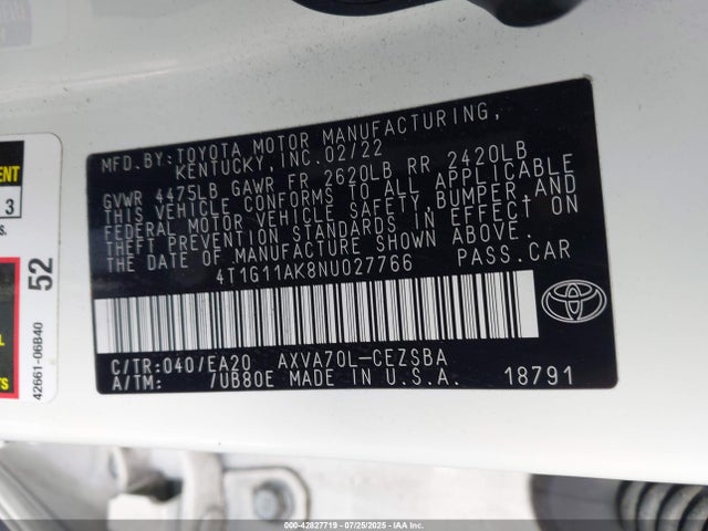 4T1G11AK8NU027766 Toyota a25a-fks