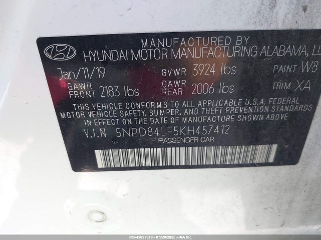 Hyundai mpi nu 2019 5NPD84LF5KH457412 Image 9