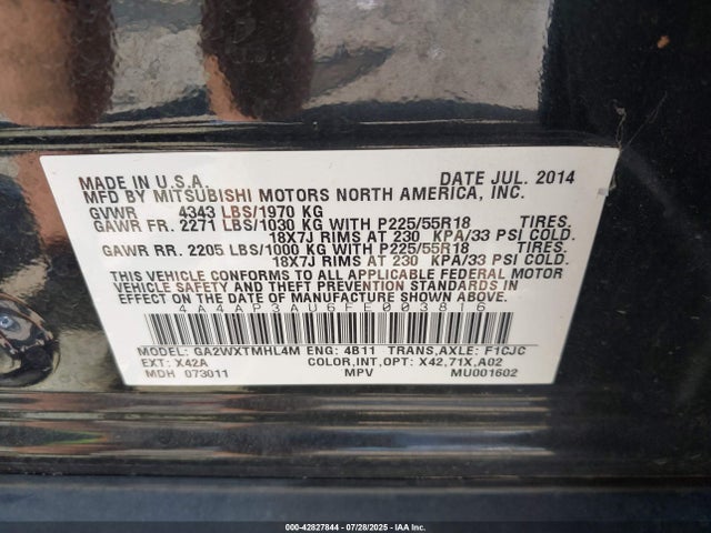 4A4AP3AU6FE003816 Mitsubishi dohc mivec